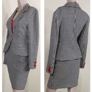 Vintage 1992/93 Moschino Couture Red Heart Houndstooth Check Skirt Suit